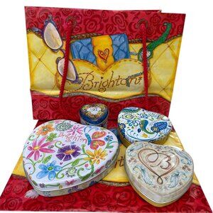 4 Set Multicolor & Size Brighton Heart-Shaped Decorative Tin Collection & Bag